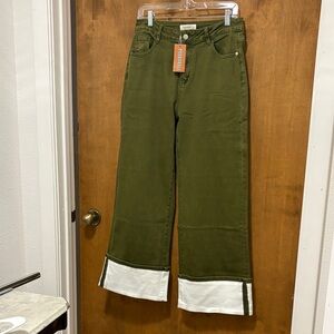 215. Peekskill Forest Green Wide-Leg Jeans with White Cuff